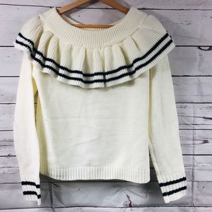 Ruffled Off Shoulder Varsity Sweater Top -Small
